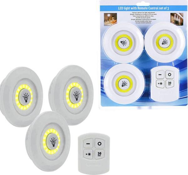 3lü Uzaktan Kumandalı Yapışkanlı Kablosuz Led Spot Lambalar  GO506080462 - Image 1