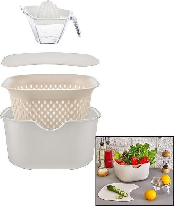 KREM 5PCS MUTFAK SETİ PLS.KARIŞTIRMA KAP=4LT - SÜZGEÇ=3.5LT - KESİM PANO - SIKACAK=0.25LT  GO5060Gok223114 - Image 1
