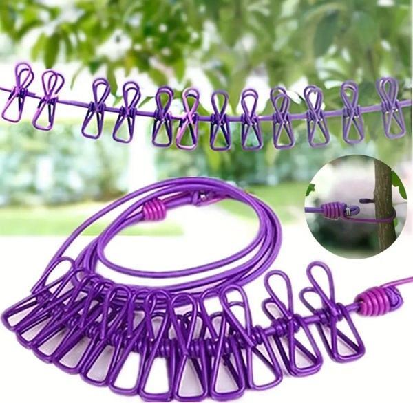 Taşınabilir Seyahat Çamaşır İpi 12 Mandallı Klipsli Lastikli Çamaşır Mandalları  GO5060898684003012585 - Image 1