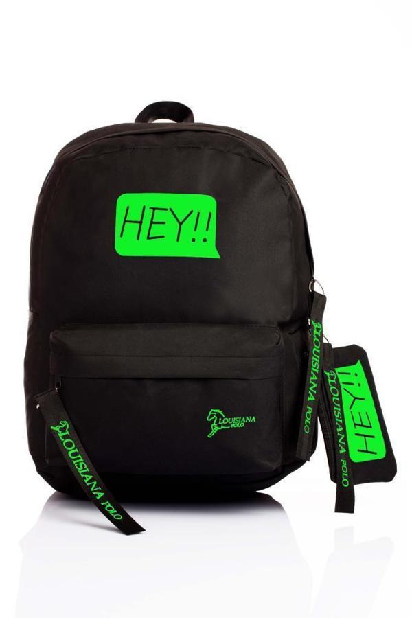 Laptop Bölmeli Okul Çantası Hey!!! Siyah Yeşil 1525 - Image 1