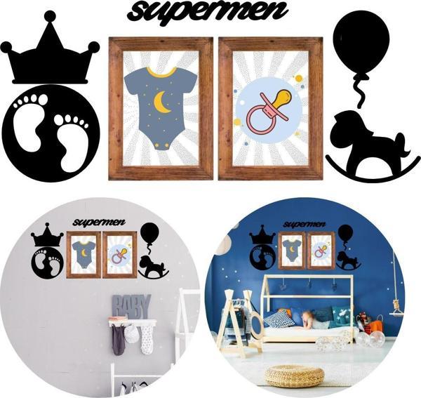 DECO103 Supermen Dekoratif Duvar Süsü Tablo Aksesuar Ahşap Tasarım Hediye Pano Sticker Seti  GO50608981200 - Image 1