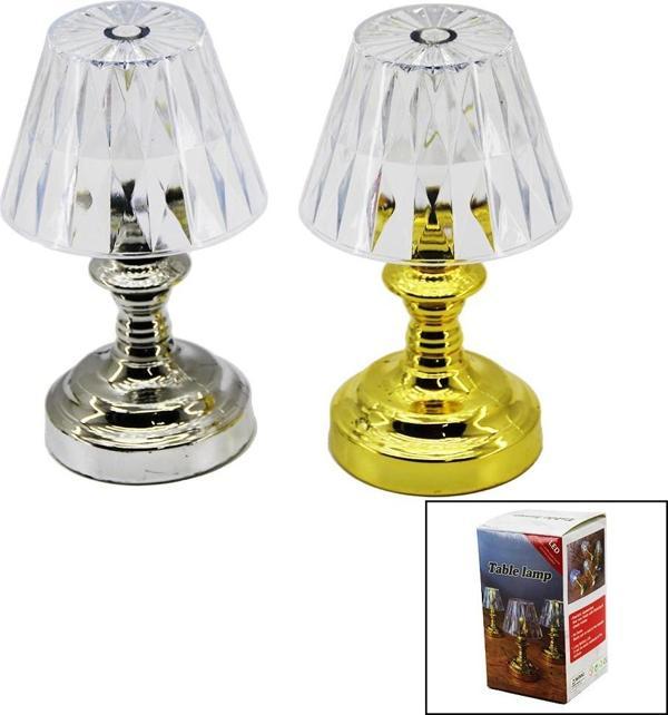 PİLLİ MİNİ KLASİK MODEL LED ABAJUR MİKA KRİSTAL BAŞLIK - GOLD - KROM AYAK  GO50603139370 - Image 1