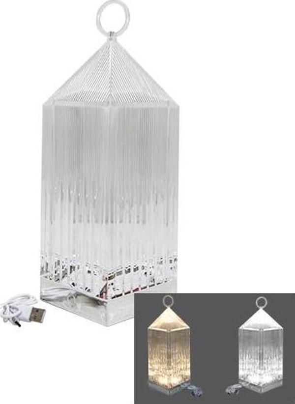 PİRAMİT KRİSTAL 3 RENK LED DOKUNMATİK USB ŞARJLI MASA LAMBASI  GO50601093930 - Image 1