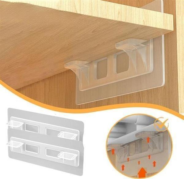 Dolap İçi Raflar İçin 4'lü Plastik Güçlü Yapışkanlı Raf Destek Aparatı  GO50602379680 - Image 1