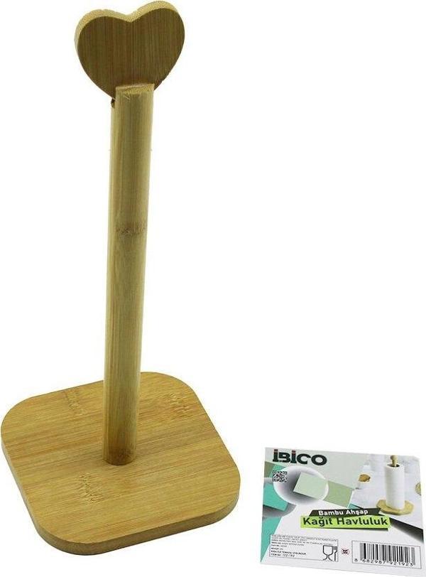 KARE ALTLIK=12X12CM  AHŞAP BAMBU KAĞIT HAVLULUK KALP BAŞLI SAP=28.5CM (5060) - Image 1