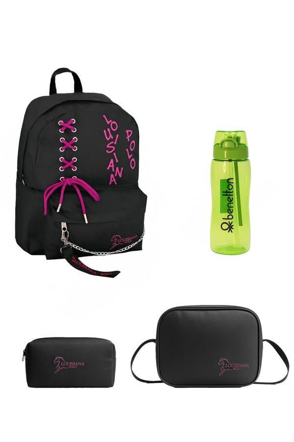 Louisiana Polo Okul Seti – Çanta + Termal Beslenme + Kalemlik +Kırmızı Matara Pembe 1141 - Image 1
