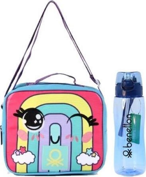 Benetton Gökkuşağı Desenli Okul Seti(Beslenme, Mavi Matara) - Image 1