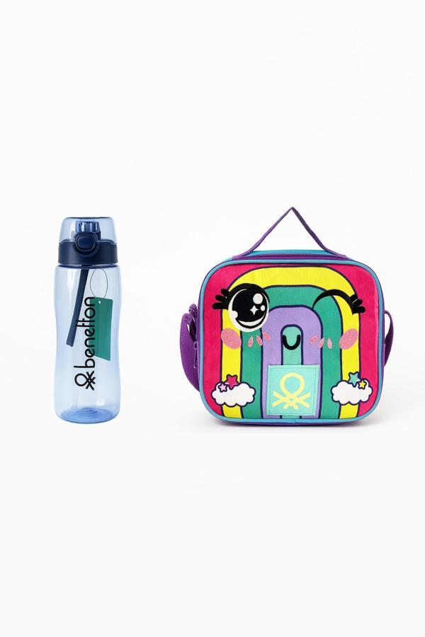 Benetton Gökkuşağı Desenli Okul Seti(Beslenme, Mavi Matara) - Image 1