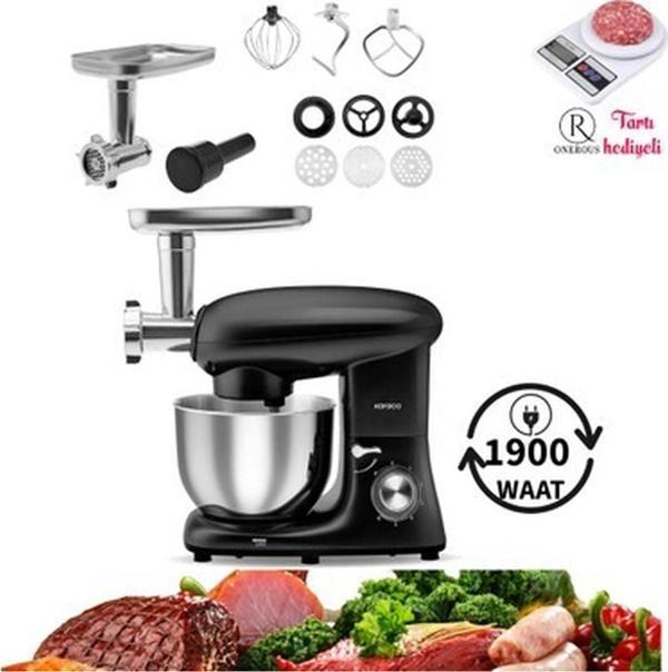 Karaca Kıyma Çekme ve Hamur Yoğurma, Karıştırma 5,5 Lt Sucuk-Sosis/içli Köfte Aparatlı Mutfak Şefi 1900W + Hediyeli - Image 1