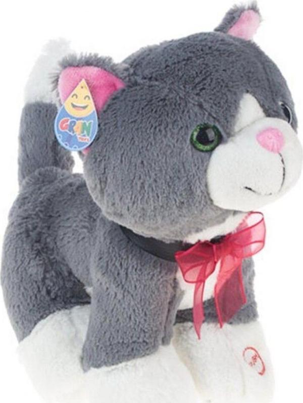 Peluş Ses Çıkaran Kedi 35 Cm Gri - Mavi Su Dünyası - Image 1