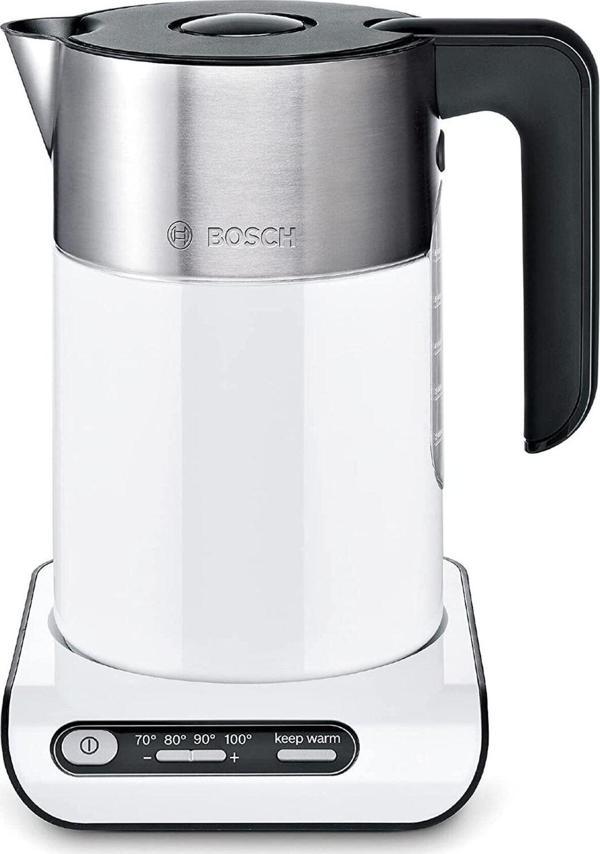 Bosch TWK8611P Stilize Su Isıtıcı (2400 W, Sıcaklık Seçimi, Otomatik Kapanma, Sıcak Tutma Fonksiyonu, Aşırı Isınma Koruması), 1,5 L Kapasite, Beyaz - Image 1