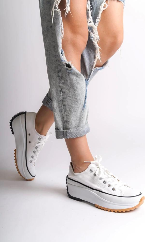 PARIS Bağcıklı Ortopedik Taban Kadın Sneaker Spor Ayakkabı  TBT - Beyaz - Image 1