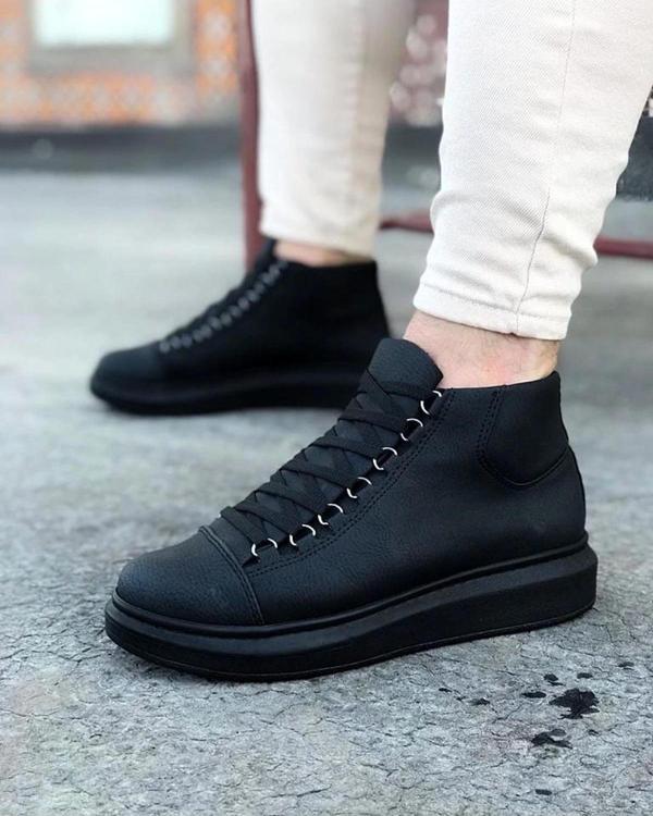 Kömür Bağcıklı Sneakers  Yarım Bilek Bot - Image 1