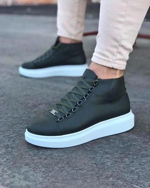Haki Bağcıklı Sneakers  Yarım Bilek Bot - Image 1
