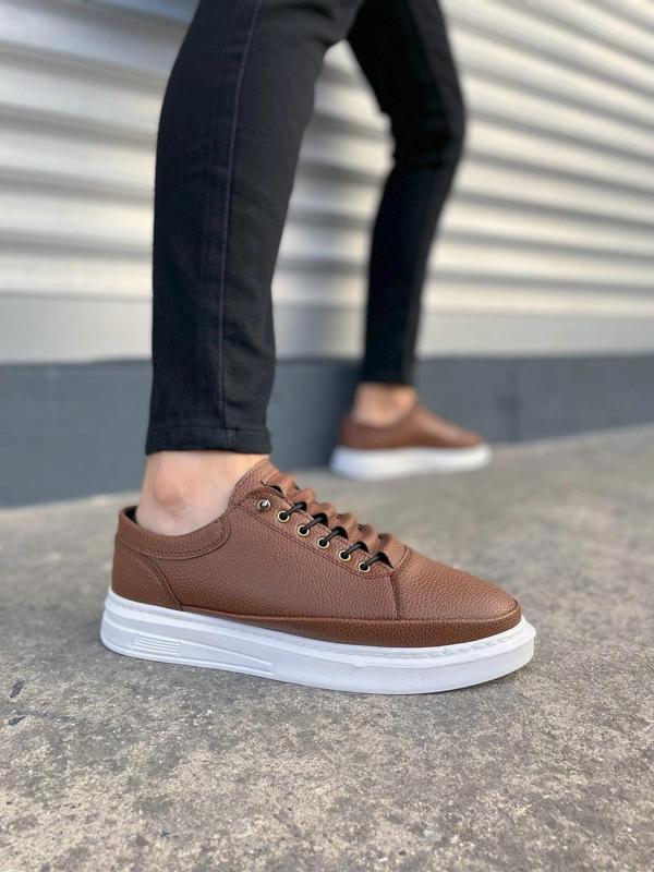 JY0535 Prime Bağcıklı Cilt Erkek Günlük Sneaker Ayakkabı CBT - Taba - Image 1