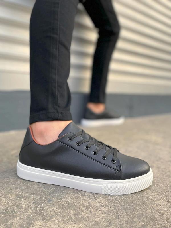 JY122 Mode Bağcıklı Cilt Erkek Günlük Sneaker Ayakkabı CBT - Siyah - Image 1