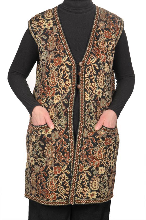 Kadın Siyah Anadolu Desenli Yelek - Image 1