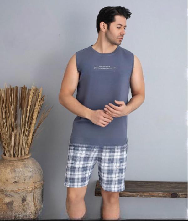 Pijamoni Erkek Bisiklet Yaka Kolsuz Şortlu Pijama Takımı 6185/11 - 1 Adet - Image 1