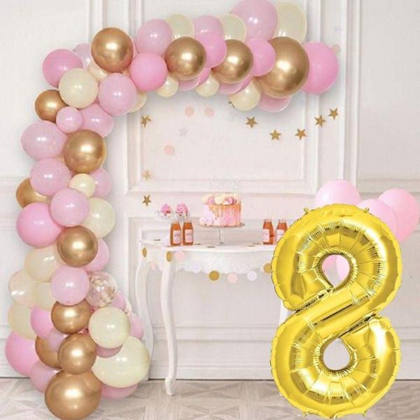Tedaks Krom Gold Pastel Pembe Ve Beyaz Balon Seti Gold Rakamlı Doğum Günü Balonu Şık Parti Süsleme - Image 1