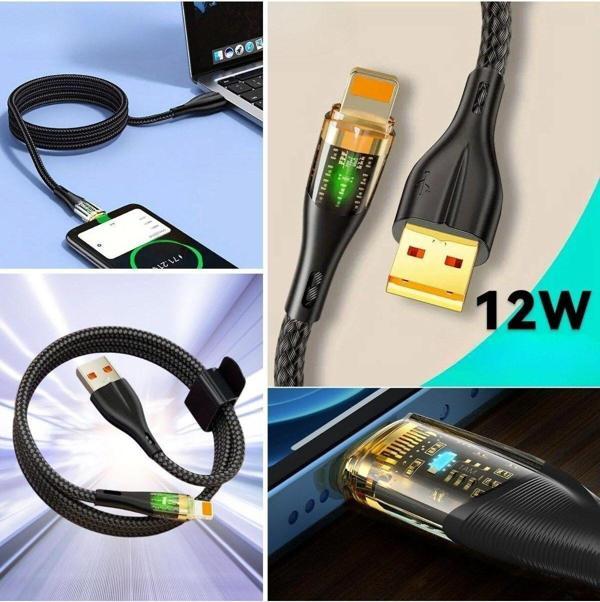Alaturka Buffer® Led Işık Uçlu Sağlam Ip Kablolu Usb To Lightning Hızlı Şarj Kablosu - Image 1