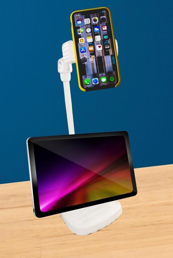 Tedaks Masa Üstü Tablet Ve Telefon Tutucu Plastik Aparat Beyaz Telefon Standı - Image 1