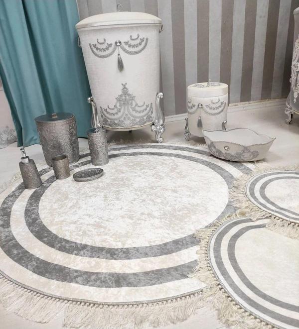 Beyaz  Kaymaz Taban  3lü Banyo Paspas Takımı  361-30 - Image 1
