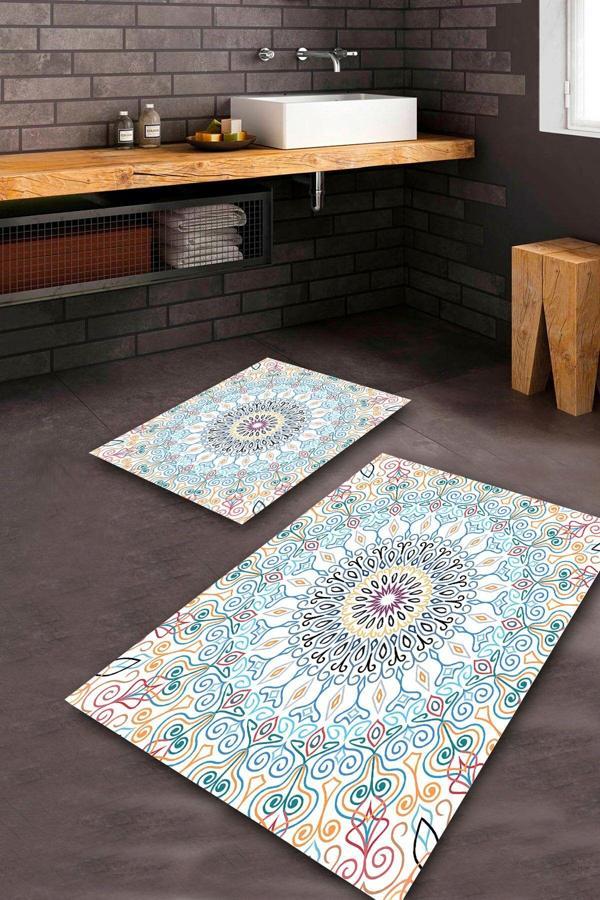  Multi  Kaymaz Taban Dekor Banyo Paspas Takımı  BPS-4089 - Image 1