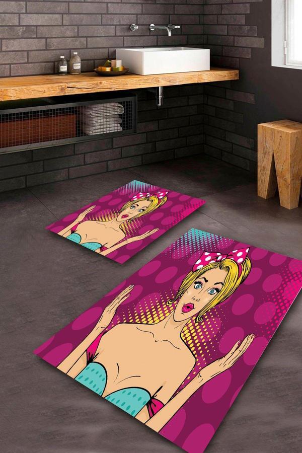  Multi  Kaymaz Taban Fügürlü Banyo Paspas Takımı  BPS-1794 - Image 1