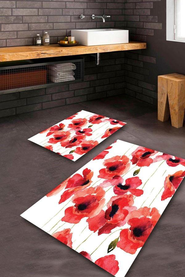  NarÇiçeği  Kaymaz Taban Çiçek Banyo Paspas Takımı  BPS-1295 - Image 1
