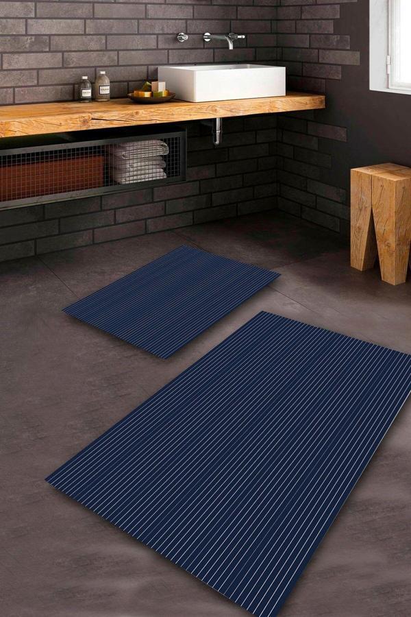  Lacivert  Kaymaz Taban Çizgi Banyo Paspas Takımı  BPS-8711 - Image 1