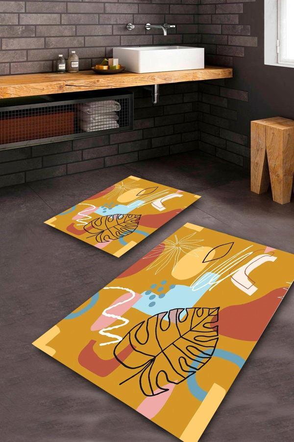  Multi  Kaymaz Taban Dekor Banyo Paspas Takımı  BPS-4491 - Image 1
