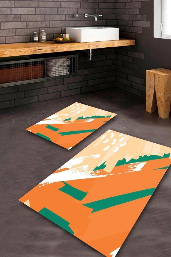  Multi  Kaymaz Taban Tasarım Banyo Paspas Takımı  BPS-5757 - Image 1