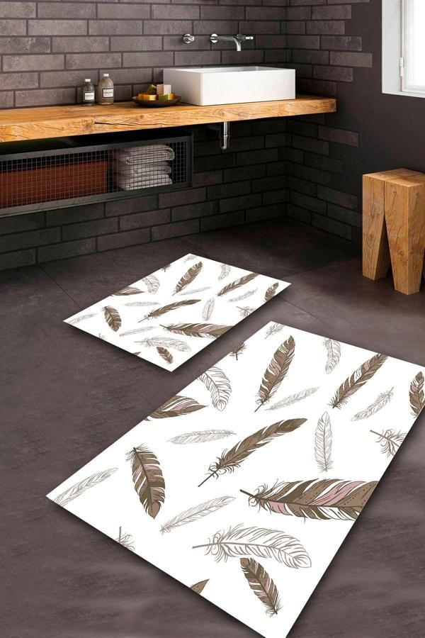  Beyaz  Kaymaz Taban Yaprak Banyo Paspas Takımı  BPS-7639 - Image 1