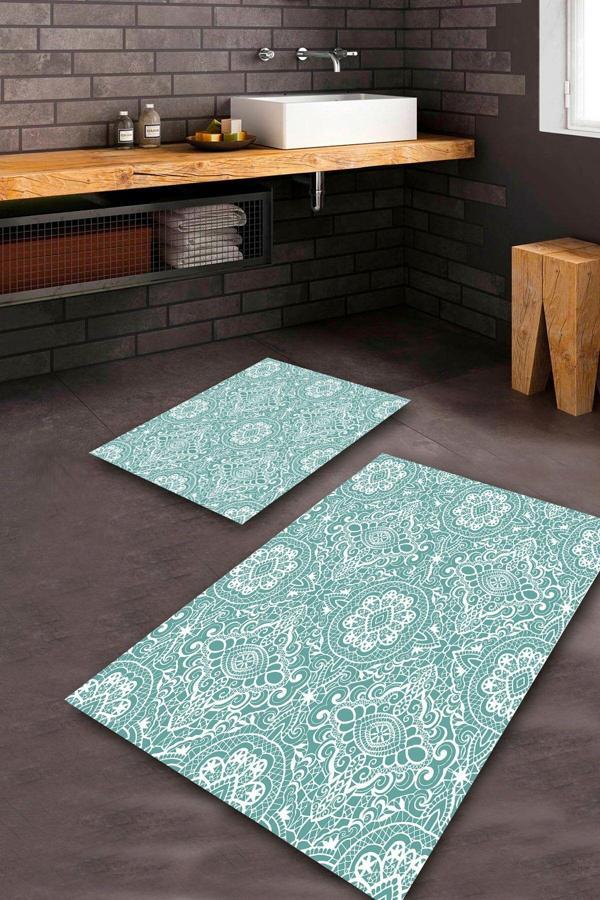  MitYeşil  Kaymaz Taban Etnik Banyo Paspas Takımı  BPS-2287 - Image 1