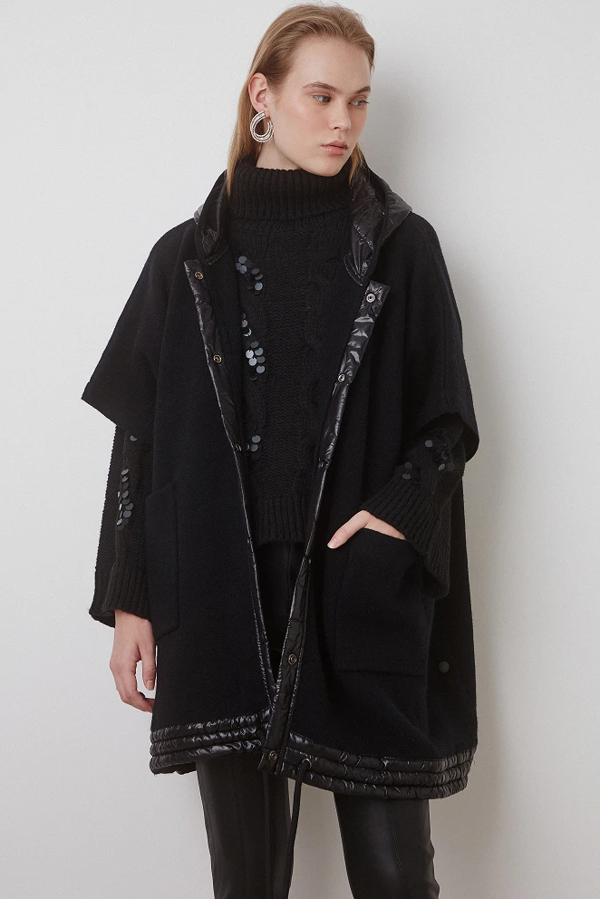 BSB Oversize Kapüşonlu Midi Kadın Mont - Minimalist Tasarım - Image 1