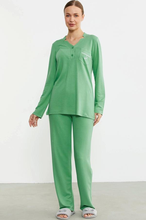 Sementa 76438 Yarım Düğmeli Cep Detaylı Pijama Takım - Image 1