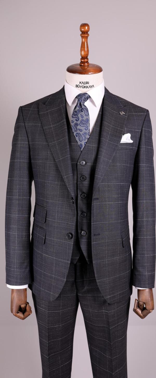 Kırlangıç Yaka Yelekli Erkek Takım Elbise-KA1002-0014 - Image 1