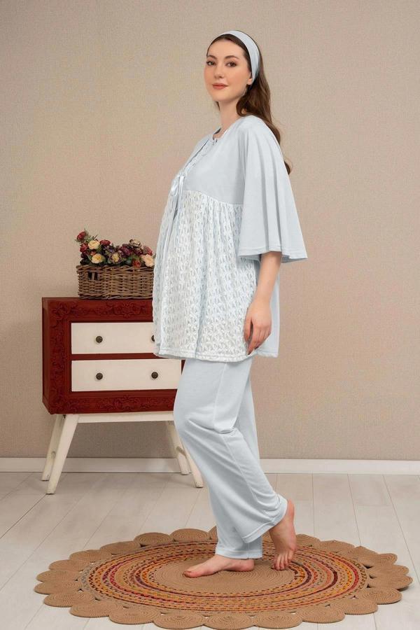 Ba-Ha 4504 Dantel Sabahlıklı Lohusa Pijama Takımı - Image 1