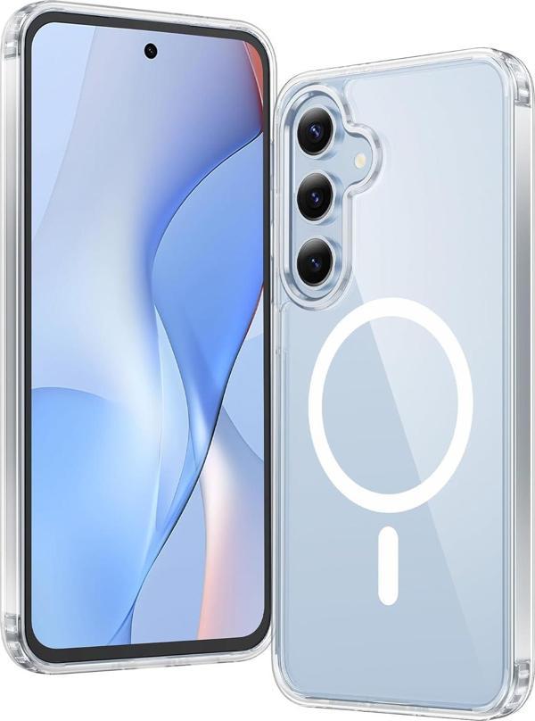 Samsung Galaxy S24 FE Uyumlu Köşe Korumalı Darbe Emici Sert Sararmaz Şeffaf Magsafe Kılıf - Image 1
