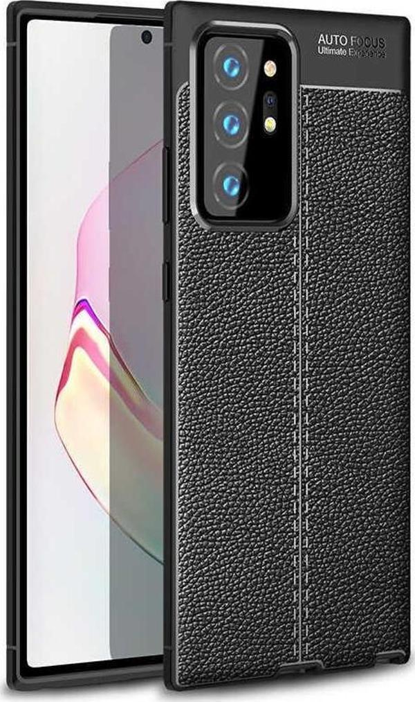 Samsung Galaxy Note 20 Ultra Uyumlu Kamera Korumalı Deri Görünümlü Silikon Kılıf - Image 1