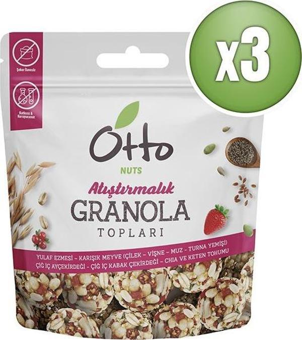 Otto Nuts Muzlu Çilekli Vişneli Turna Yemişli Granola Topları 3 x 25 g - Image 1