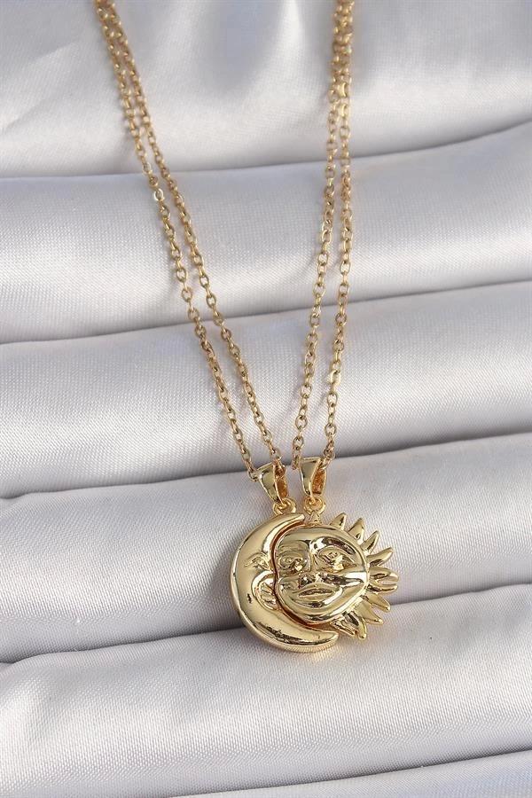 316L Çelik Gold Renk Ay Güneş Model Arkadaşlık Kadın Kolye - Image 1