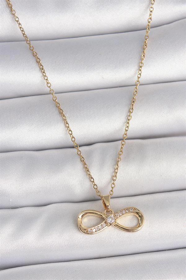 316L Çelik Gold Renk Zincir Zirkon Taşlı Sonsuzluk Model Kadın Kolye - Image 1