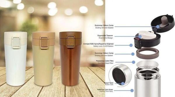 380 ML Çift Katlı Mug Termos Filtreli Kapak - Image 1