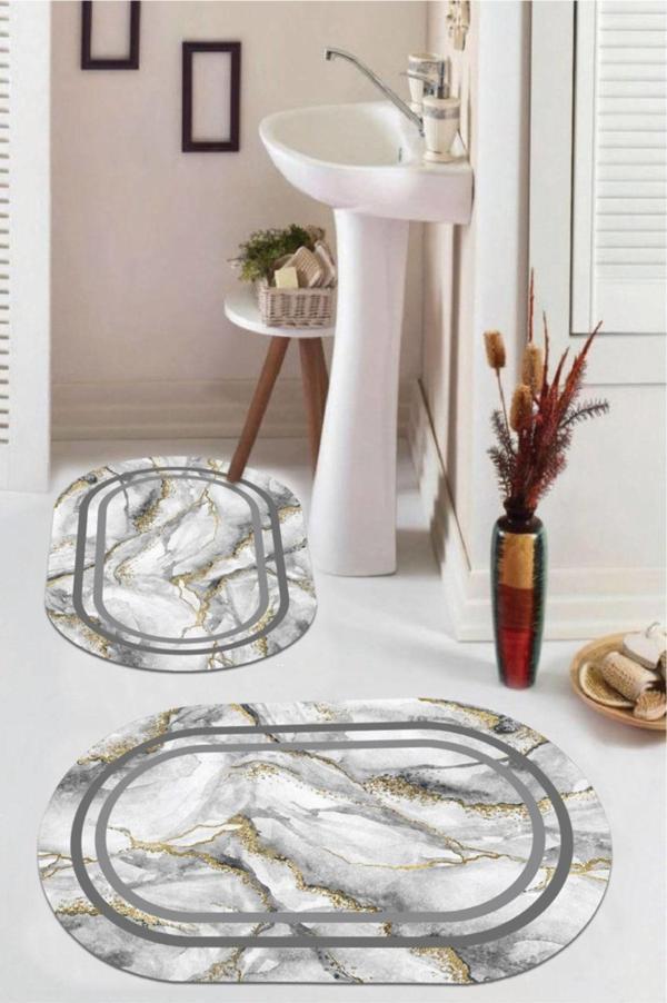Gri  Kaymaz Taban  Oval Banyo Paspas Takım  BB-109 - Image 1
