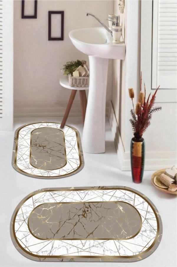 Vizon  Kaymaz Taban  Oval Banyo Paspas Takım  416-06 - Image 1