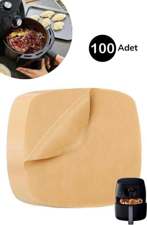 Tedaks 100 Adet Air Fryer Pişirme Kağıdı Tek Kullanımlık Yağ Su Geçirmez Yapışmaz Deliksiz Düz Kare Model - Image 1