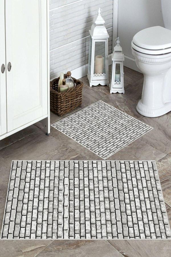 Gri  Kaymaz Taban Tuğla Banyo Paspas  C-2027 - Image 1