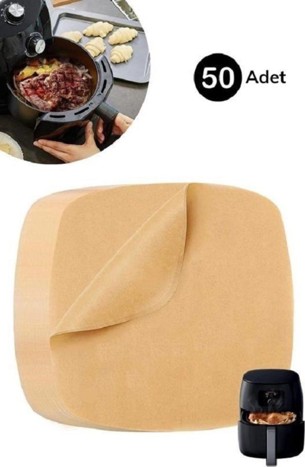 Tedaks 50 Adet Air Fryer Pişirme Kağıdı Tek Kullanımlık Yağ Su Geçirmez Yapışmaz Deliksiz Düz Kare Model - Image 1