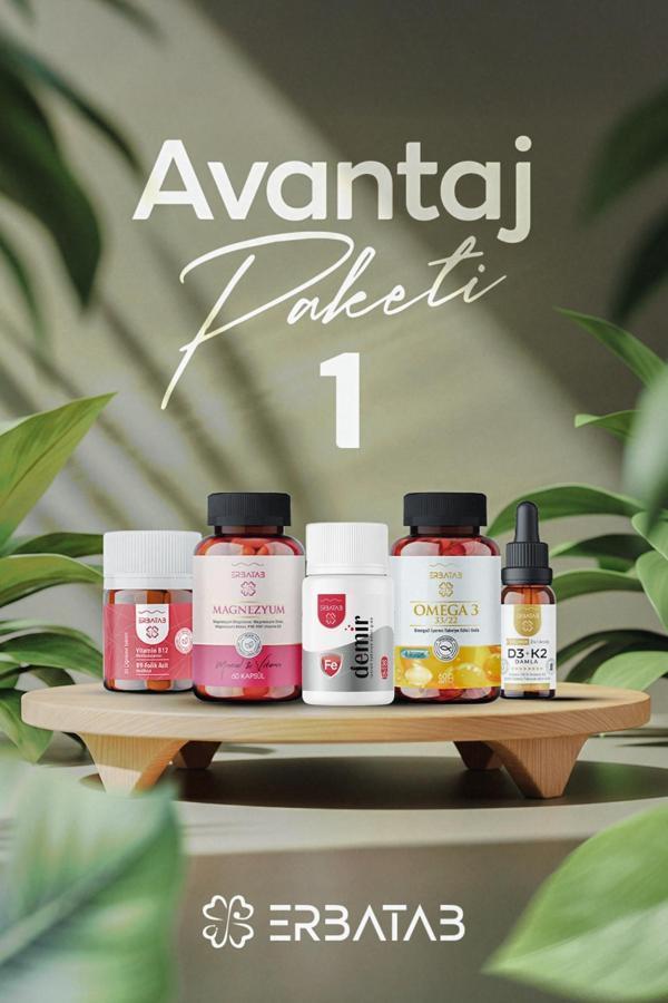 Erbatab Avantaj Paketi 1 (Magnezyum, D3K2, B12 - B9, Omega, Demir) - Image 1